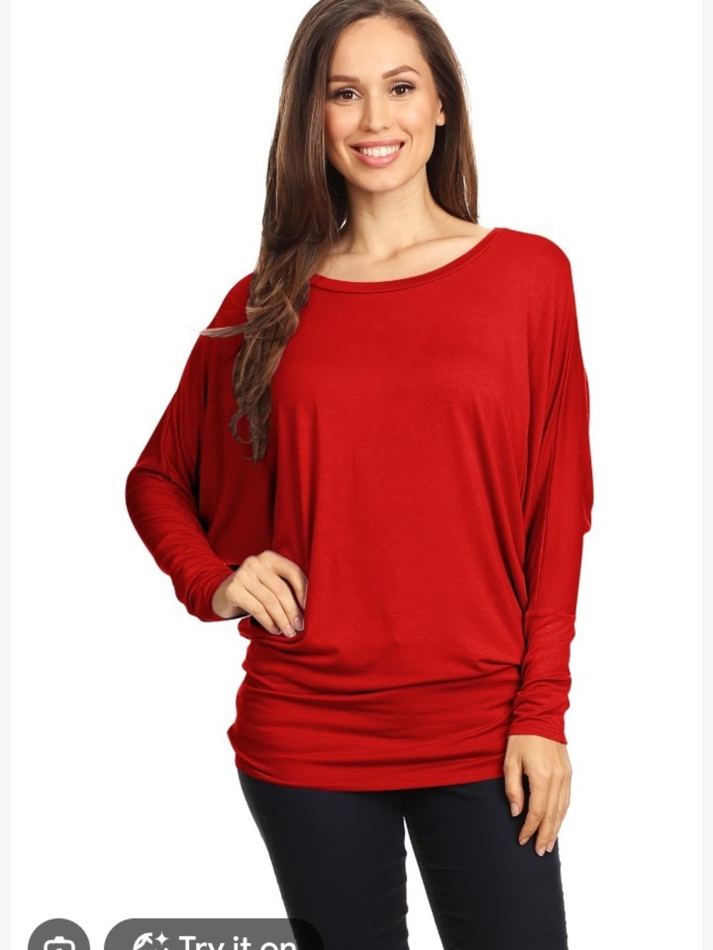 miami Red Batwing Scoop Neck Long Sleeve Top